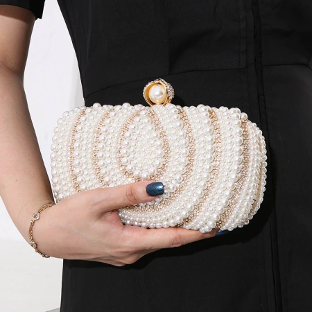 New cross-border European and American retro women's pearl evening bag, hand-embroidered beaded bag, diamond-encrusted banquet dress bag, clutch bag New cross-border European and American retro women's pearl evening bag, hand-embroidered beaded bag, diamond-encrusted banquet dress bag, clutch bag